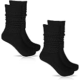 Lusofie 2 Pairs Slouch Socks for Woman Soft Cotton Crew Scrunch Socks Extra Long Thigh High Boot Socks Black