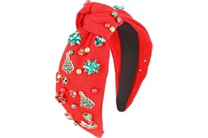 BAHABY Christmas Headbands for Women Crystal Knotted Headbands Wide Top Knot Holiday Headband Christmas Hair Bands for Women's Hair- Red
