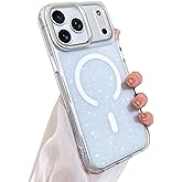 SAKUULO Magnetic Case for iPhone 17 Pro Max Compatible with Magsafe, Bling Glitter Laser Iridescent Crystal Sparkly Luxury Shockproof Protective Cover for Women Men, Glitter White
