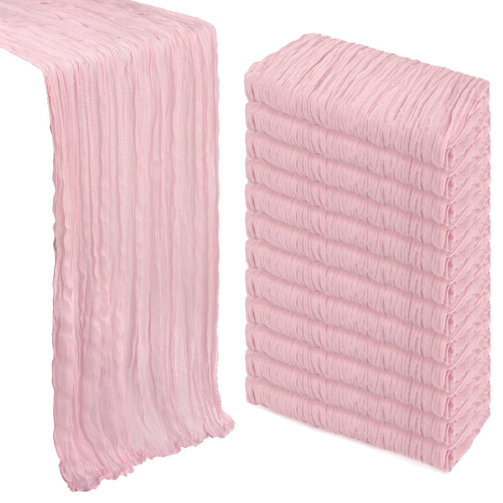 Photo 1 of 12 Pack Pink Table Runner Cheesecloth 10Ft Gauze Cheese Cloth Table Runner 35x120 Inch Boho Sheer Rustic Fabric for Holiday Party Decor Baby Shower Wedding Decorations