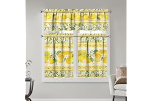 SDHINLWO Lemon Kitchen Curtains Sets for Windows Lemon Summer Curtain Sink Window Valance 3 Piece Set Yellow Kitchen Decor Tier Curtains 3 Panels for Living Room Bedroom