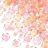 HINZIC 200Pcs Pink Gradient Flower Beads, Mini Cherry Blossom Acrylic Beads with Round Ball Charm, Gold-Plated Spacer Charm Valentines Wedding Decoration for Bracelets Necklace Jewelry Making