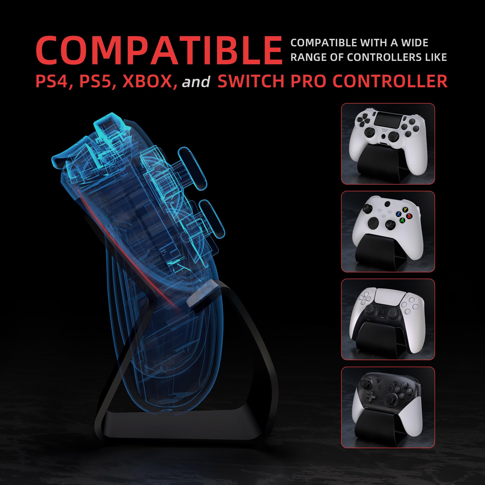 PlayVital Stand-AL Game Controller Stand for ps5, for ps4, Universal Desktop Display Gamepad Stand for Xbox Series X/S, Xbox One, Aluminium Metal Controller Stand Holder for Switch 2 Pro - Black