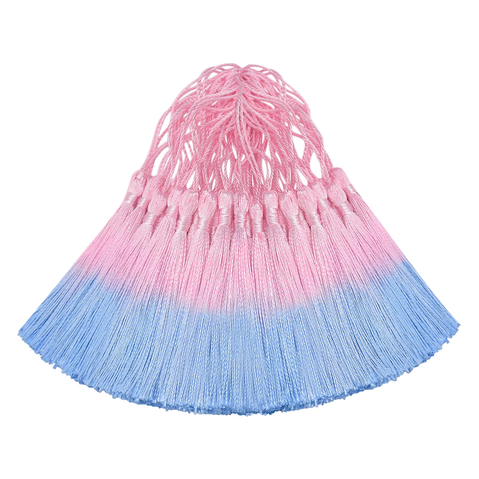 50PCS Mini Silk Tassel for Craft DIY Bookmark Cute Jewellery Making Beaded, Girl Earring, Keyring, Graduation, Small Key, Long Ribbon Fabric Sewing, Curtain Trim Door Home Decor (Pink Blue)