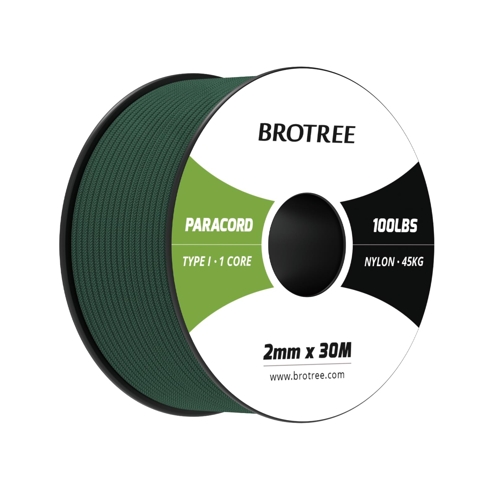 Brotree Paracord 2mm 30M 100% Nylon Rope 1 Strand Parachute Cord for Outdoor, Craft, DIY - 45kg Breaking Load (Dark Green)