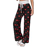 X-Image Women's Comfy Pajamas Drawstring Stretch Floral Print Long Wide Leg Lounge Pants