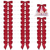 Hiswan 50PCS Twist Tie Bows for Treat Bags 3.5” Pre Tied Satin Ribbon Bows with Wire for Gift Wrapping DIY Crafts Wedding Baby Shower Birthday Party Christmas Halloween Decorations Red