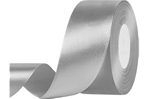Showin Grey Ribbon, Double Face 1 1/2 Inch x Continuous 50 Yards Grey Satin Ribbon for Gift Wrapping, Wedding Decoration and Floral Bouquets