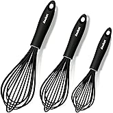 Anaeat Silicone Whisk Set, Thick Stainless Steel Wire Inner, Heat Resistant & Non-Stick Cookware Kitchen Whisks, Milk and Egg