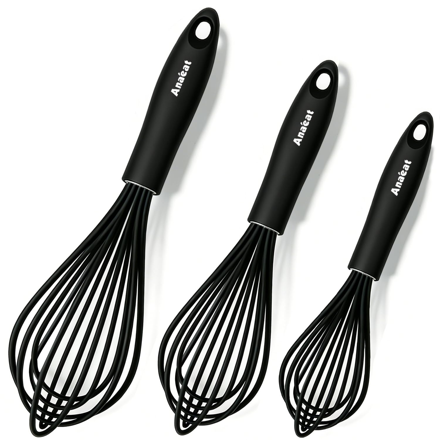 Anaeat Silicone Balloon Whisk, Perfect for Non-Stick Cookware, Milk and Egg Beater Blender, Heat Resistant Kitchen Whisks for Whisking, Cooking, Baking, Beating, Frothing & Stirring (Black) — image 1