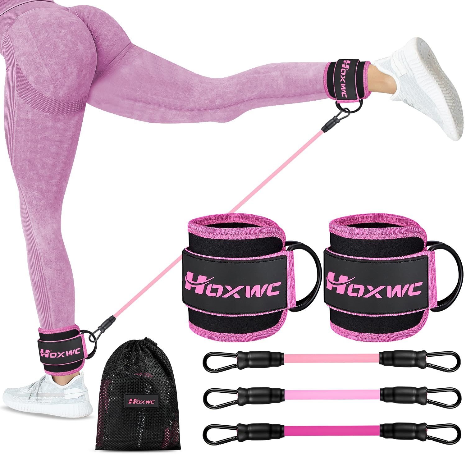 Photo 1 of HOXWC Ankle Resistance Bands with Cuffs, Ankle Bands for Working Out, Ankle Resistance Band for Leg, Booty Workout Equipment for Kickbacks Hip Fitness Training, Exercise Bands for Butt Lift Women