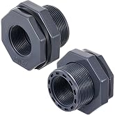 Maasechs 2 Pcs 1-1/4 Inch Bulkhead Fitting PVC Npt Tank Connector | Threaded Bulkhead for Rain Barrels, Aquariums, Pools, Leak-proof Seal, Fits Water Tanks, Tubs, Durable PVC Plumbing Part