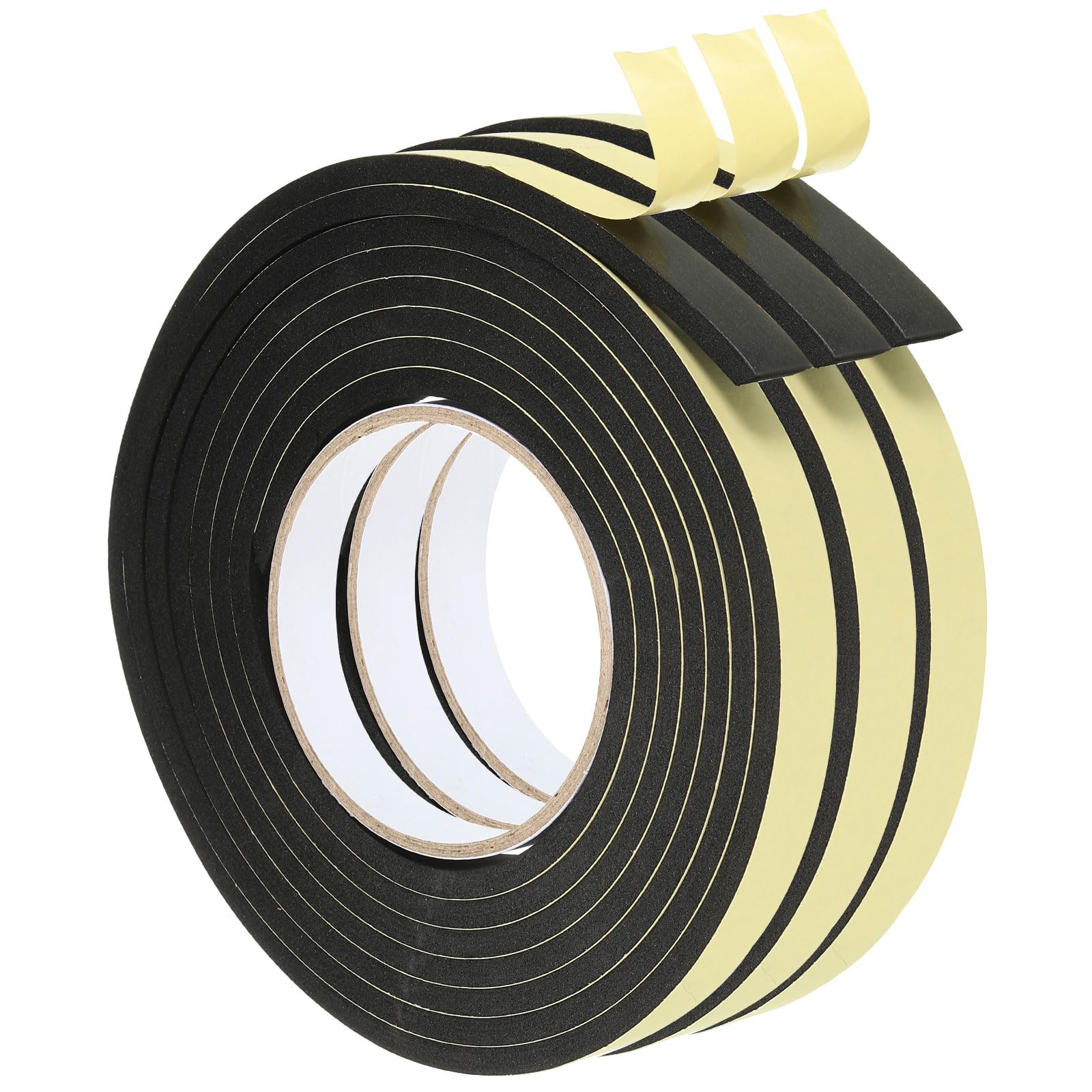 PATIKIL 3m/10ft Sealing Foam Tape, 3Rolls Single Sided Weather Stripping Door Seal Strip for Window Door Insulation, Black (5/8In x 1/4In x 10Ft)
