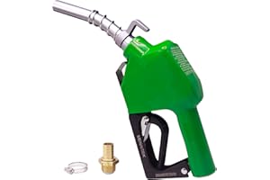 MENAITEK Green 3/4" Automatic Fuel Nozzle with Fuel Hose Swivel Barb Adapter Fitting,Hose Clamp,Auto Shut-off Fuel Nozzle,Max Flow 16GPM Fuel Transfer Pump Nozzle,13/16" Spout Used for Diesel,Gasoline