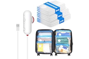 VMstr 9 Pack Travel Vacuum Storage Bags with USB Pump, Vacuum Packing Seal Bags for Luggage, Carry-on Size Space Saver for Clothes and Clothing Travel