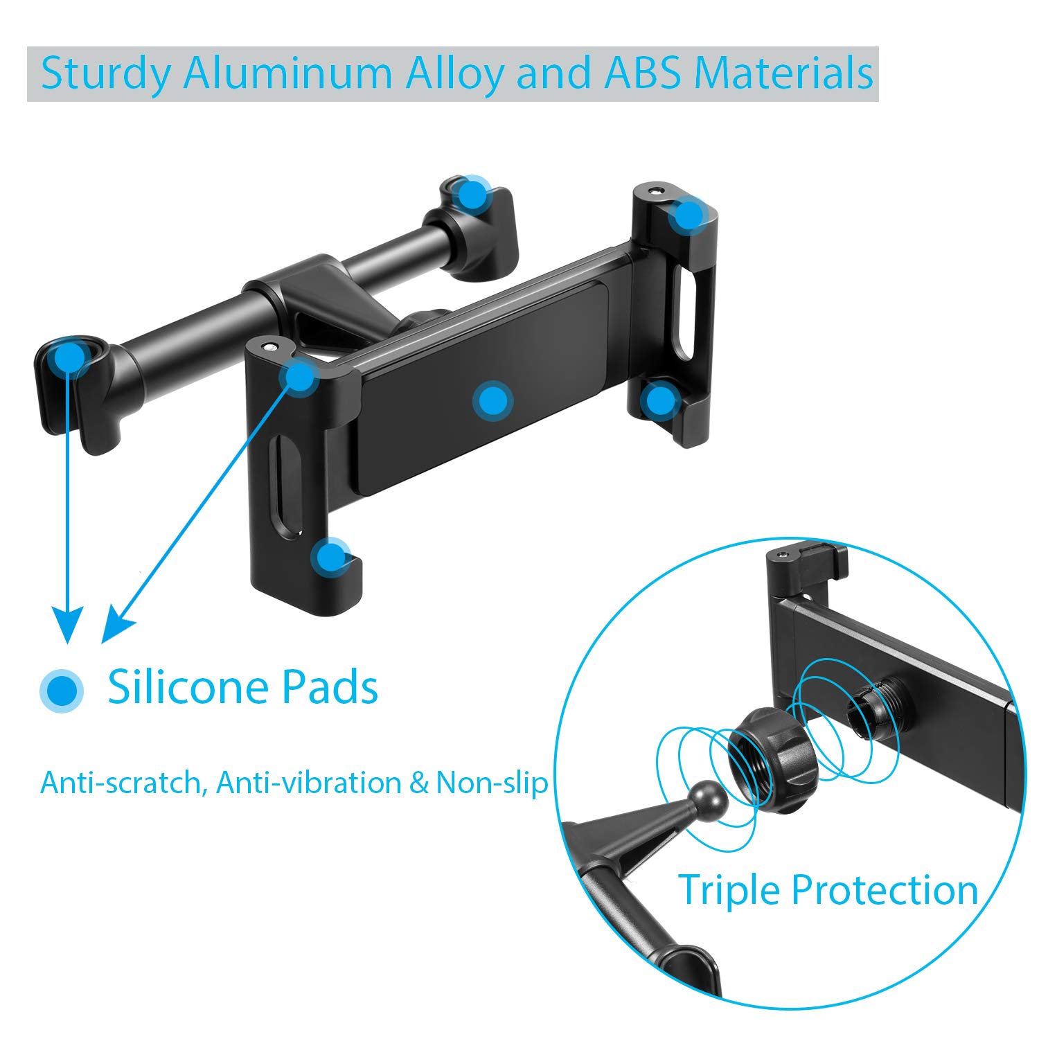 Car Headrest Mount Holder, Cookan 360° Free Rotation Tablet Holder Phone Stand Cradle Compatibility with iPad/iPhone/ Kindle Fire HD/Samsung Galaxy Tab/Note & Other 4.7\'\'-13\'\' Smartphones/Tablets