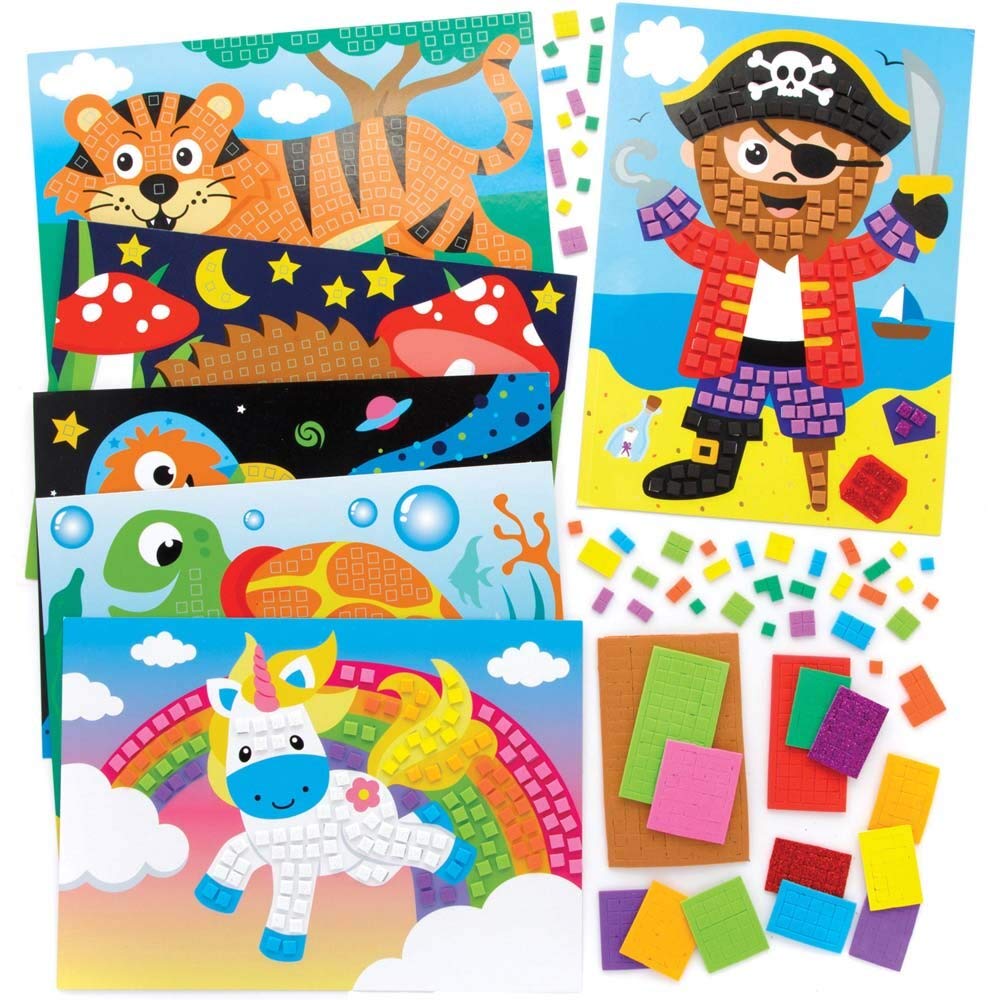 Baker Ross FE502 Assorted Mosaic Kits - Pack of 6, Mosaic Tiles Arts and Crafts, Mosaic Kits for Children, Creative Activities for Kids