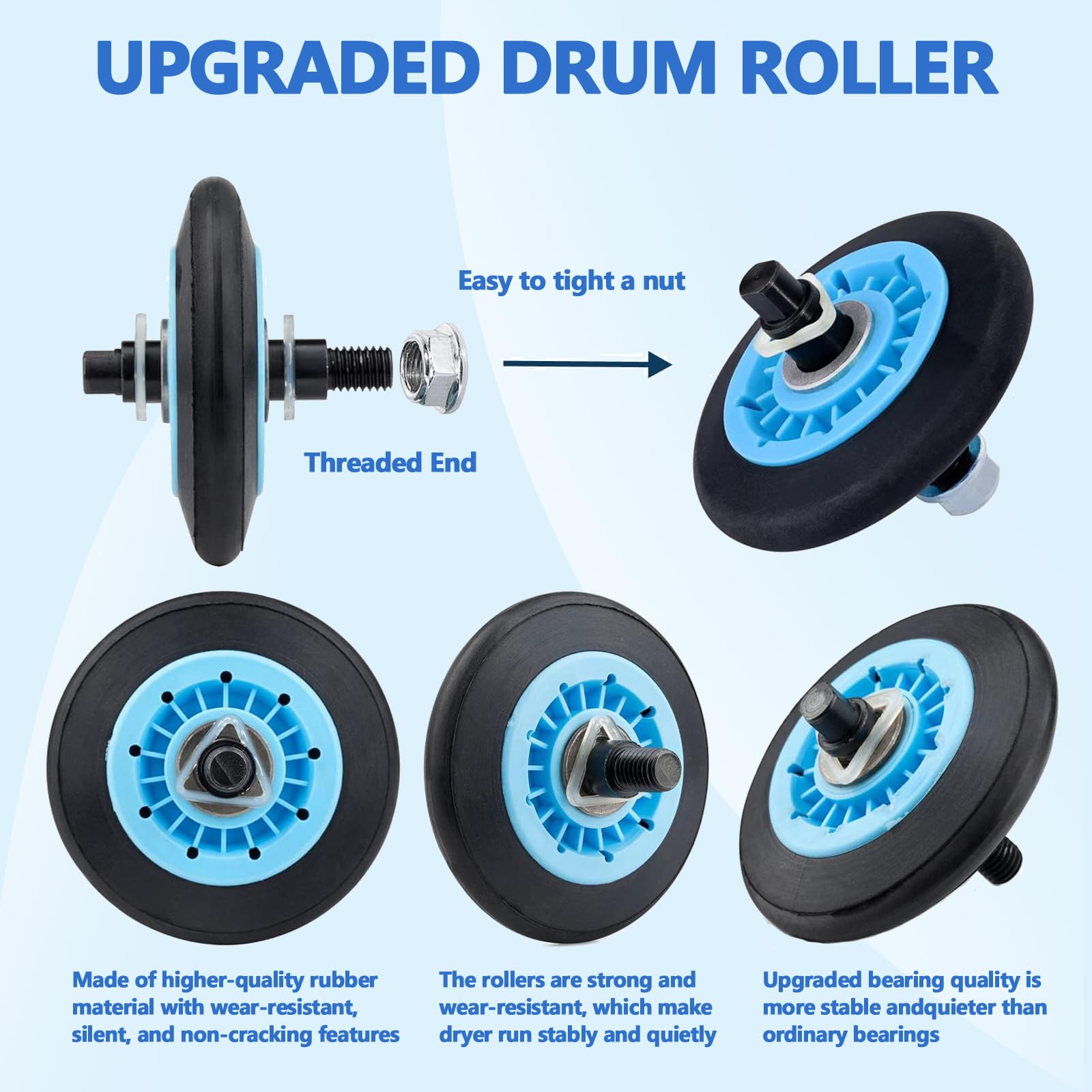 【Upgraded】Dryer Roller Replacement Part for Samsung DV42H5000EWA3 DV45H7000EWA2 DV48H7400EWA2 DV42H5200EPA3 DV40J3000EWA2, DC97-16782A Dryer Roller DC93-00634A Idler Pulley 6602-001655 Dryer Belt Kit