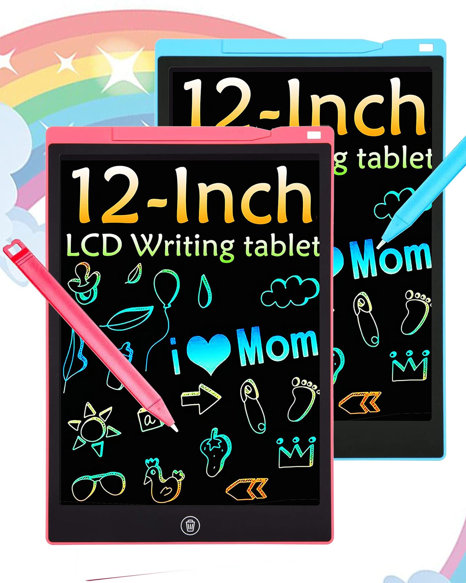 Photo 1 of 2 Pack LCD Writing Tablet, 12 inch Colorful Toddler Drawing Pad Doodle Board, Erasable Educational Toy Christmas Birthday Gift for 3 4 5 6 7 Year Old