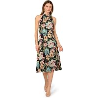 knee length dresses for ladies Adrianna Papell Halter Glitter Midi Dress Women's Dress Black : 14