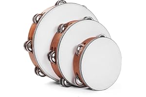 Mulucky Wooden Tambourine Set with Storage Bag, 6, 8, 10 Inches, Musical Percussion Instruments for Church, Wedding, Party
