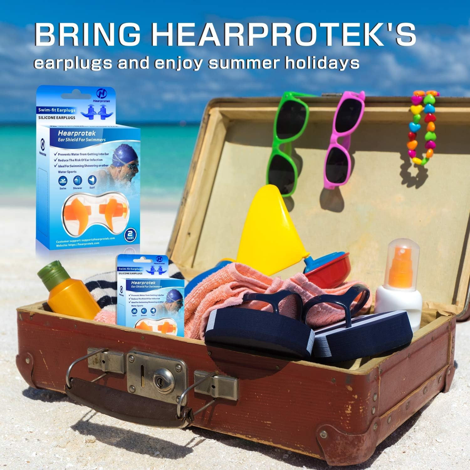 Hearprotek Swimming Ear Plugs, 2 Pairs Waterproof Reusable Silicone Ear Plugs for Swimmers Showering Bathing Surfing and Other Water Sports Adults Size (Orange): Health & Personal Care