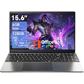 AKCHART 15.6'' AI Laptop with Office 365 6GB RAM 128GB SSD Win 11 Laptops | 7000mAh Battery, IPS FHD, 180&deg;Viewing, Quad-Core Processor, Type-C, WiFi 5, Portable Thin Business Student Laptops, Black