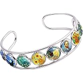 Mariiearly Van Gogh Art Pattern Bracelet；Vincent Van Gogh Starry Night Jewelry Sunflower Bracelet Almond Branch Blooming Bracelets Stained Glass Cuff Bracelets Jewelry Gifts For Artists Women