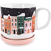 Steel Mill & Co Book Lovers Mug with Coaster/Lid, Cute Coffee/Tea Ceramic Mug with Handle for Book Club, Reading Themed Coffee Cup, Holiday Village