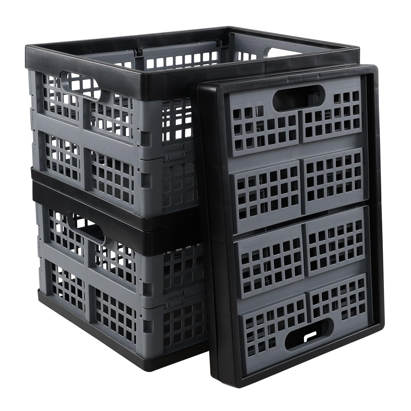 Ortodayes Collapsible Flat Plastic Folding Crate Basket, 3 Pack