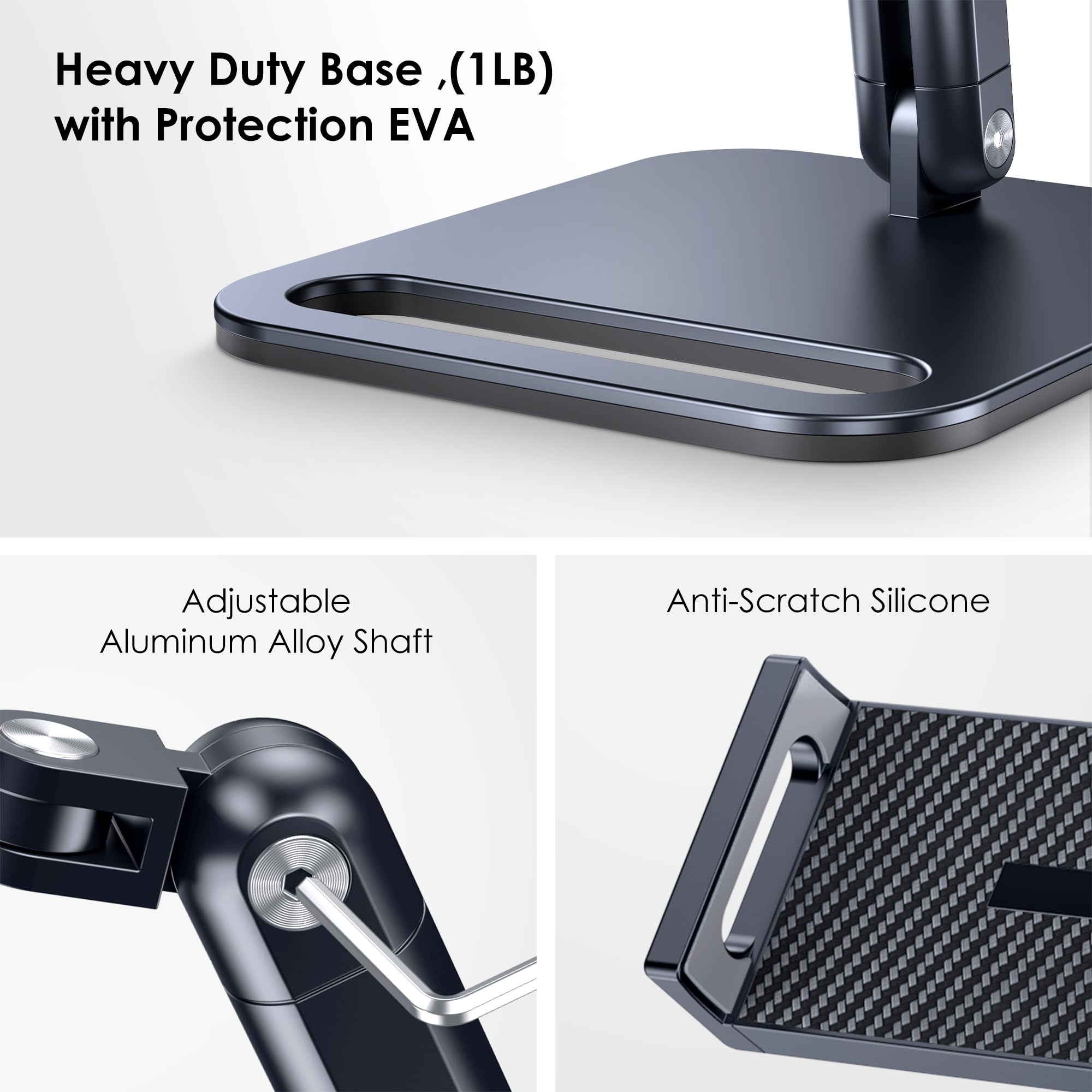 CreaDream Tablet Stand for iPad, Aluminum Tablet Holder with Heavy-Duty Base for Desk, Fully Adjustable Angle, Compatible with iPad Pro Air Mini, Galaxy Tab, Surface Pro, Kindle 4.7''-13