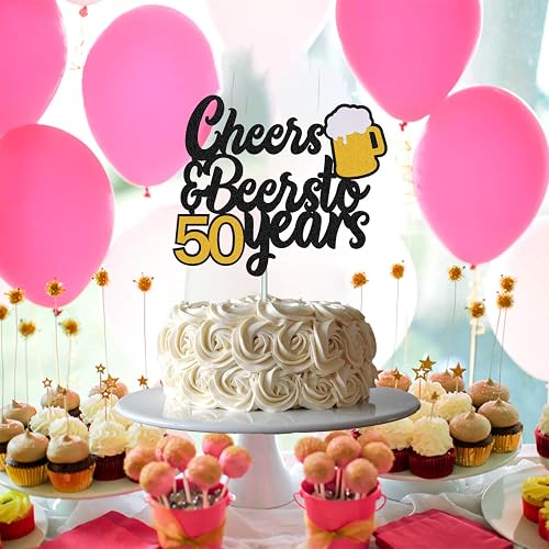 Happy 50th Birthday Cake Topper - Golden Glitter "50" Cake Decorations, Party Centerpiece For 50th Anniversary