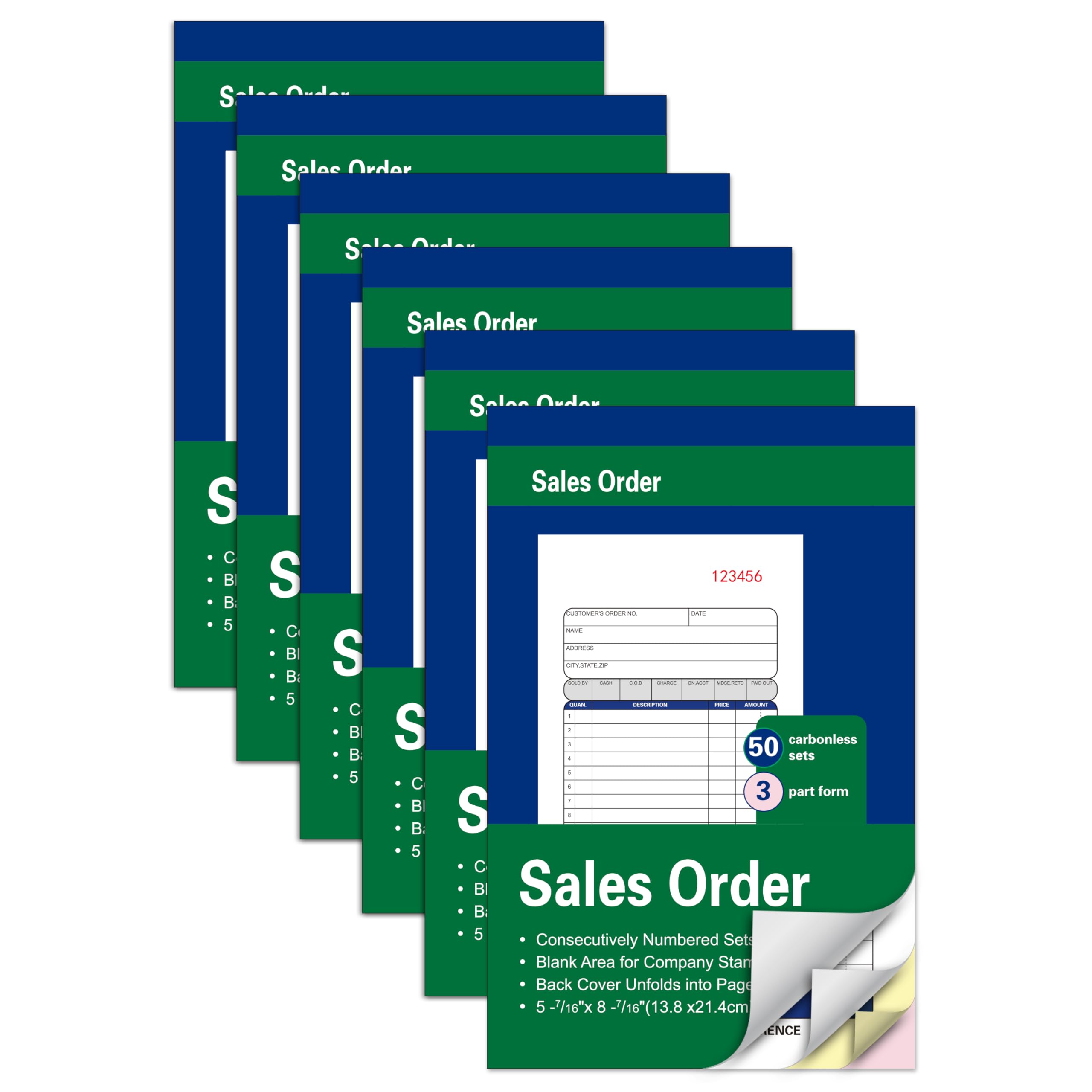 Photo 1 of 6 Pack Large Sales Order Books, 5-7/16 x 8-7/16 Inches, 50 Sets per Books, Total 300 Sets, 3-Part Carbonless, White/Canary Yellow