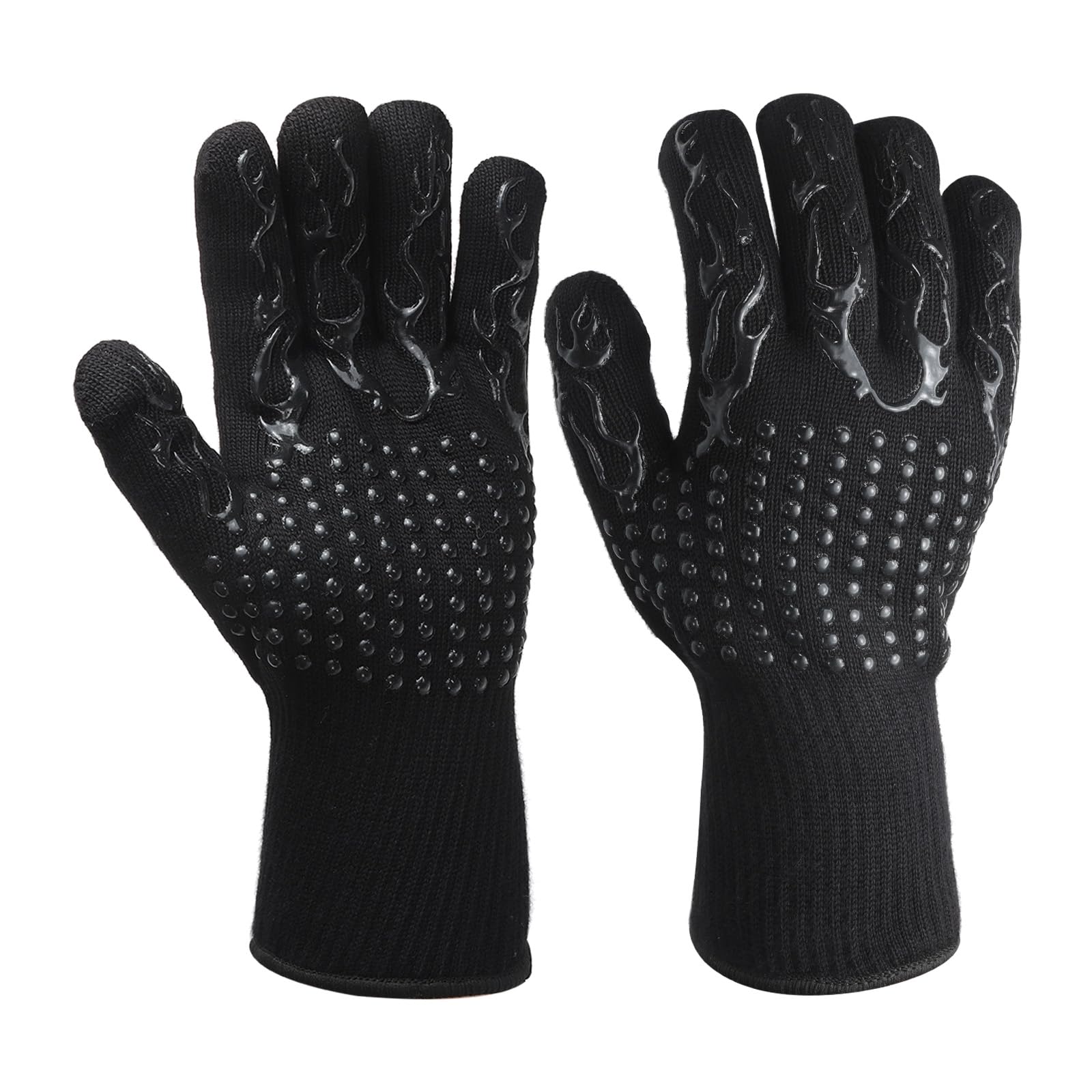 PATIKIL BBQ Gloves, 2 Pack 1472℉ Heat Resistant Oven Gloves Silicone Non-Slip Kitchen Oven Mitts for Smoker, Barbecue, Baking, Cooking, Grilling, Small, Black
