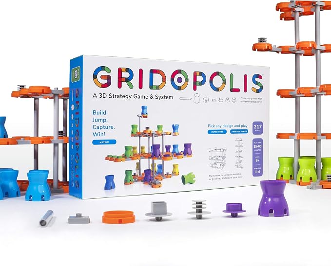 Gridopolis - A 3D Strategy Game & System: 1-4 Player Family-Friendly Build & Play Tabletop Game – Innovative Board Games for Adults, Teens & Kids Ages 8+ (Great for STEM Learning)
