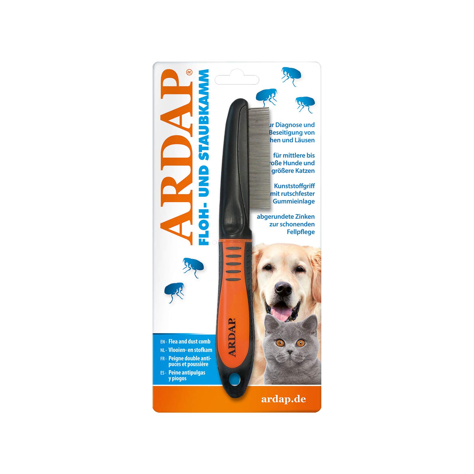 ARDAP flea comb and dust comb for dogs and cats - Effective against fleas and lice - Professional and gentle coat care