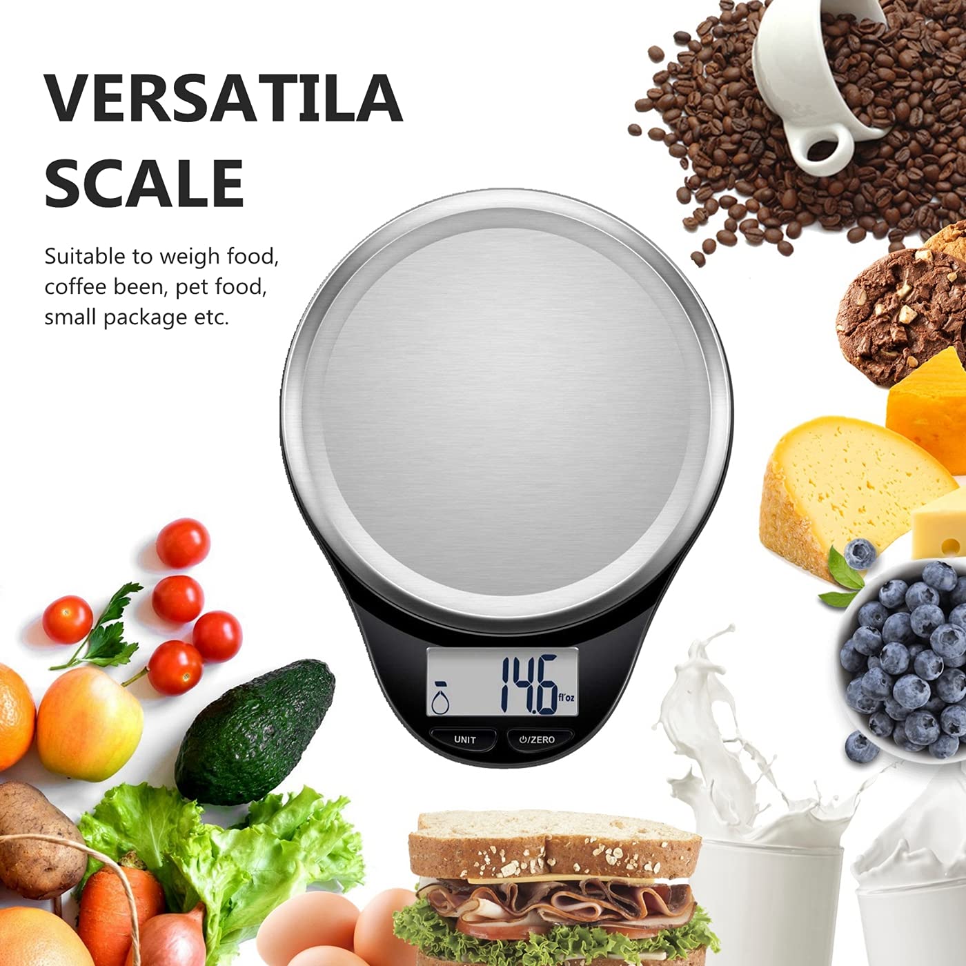 Food Scale, NUTRI FIT Digital Kitchen Scale Weight Grams and Ounces for Weight Loss, Accurate Cooking Baking Scale LCD Display Max 11lb 1g Increment with Wide Stainless Steel Platfrom, Black