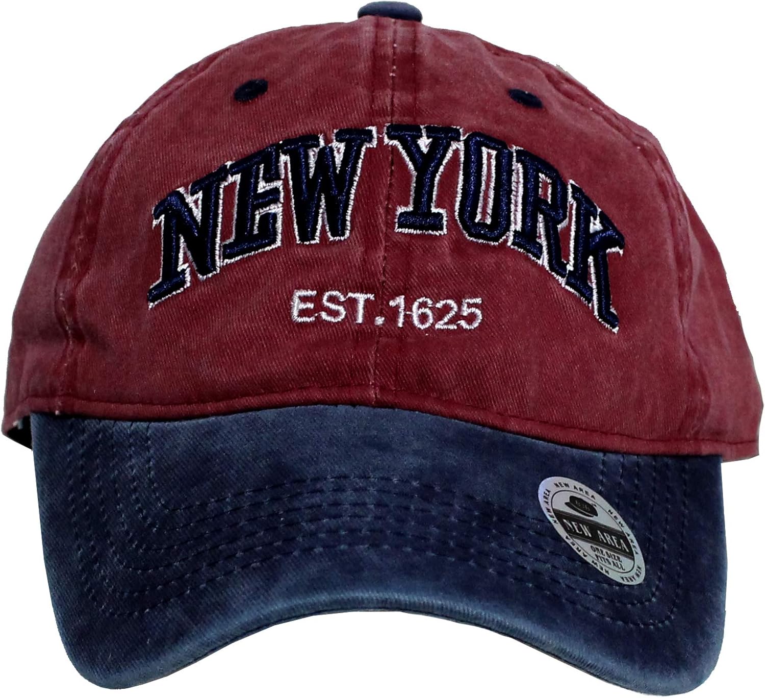 Embroidery New York TwoTone Washed Color Cotton Baseball Cap Souvenir Hat Red One size