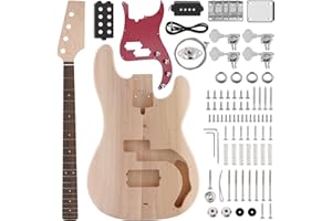 ZEFF DIY Electric Bass Guitar Kits, Basswood Body, Maple Neck and Rosewood Fingerboard, Right, H Pickups, All Accessories Included, Adjustable