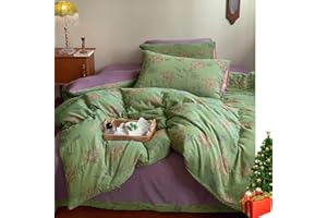 VM VOUGEMARKET Linen Cotton Jacquard Duvet Cover Queen,3 Pcs Yarn-Dyed Textured Duvet Cover Set Green Purple Floral Bedding Breathable, Natural Wrinkled Look-No Comforter