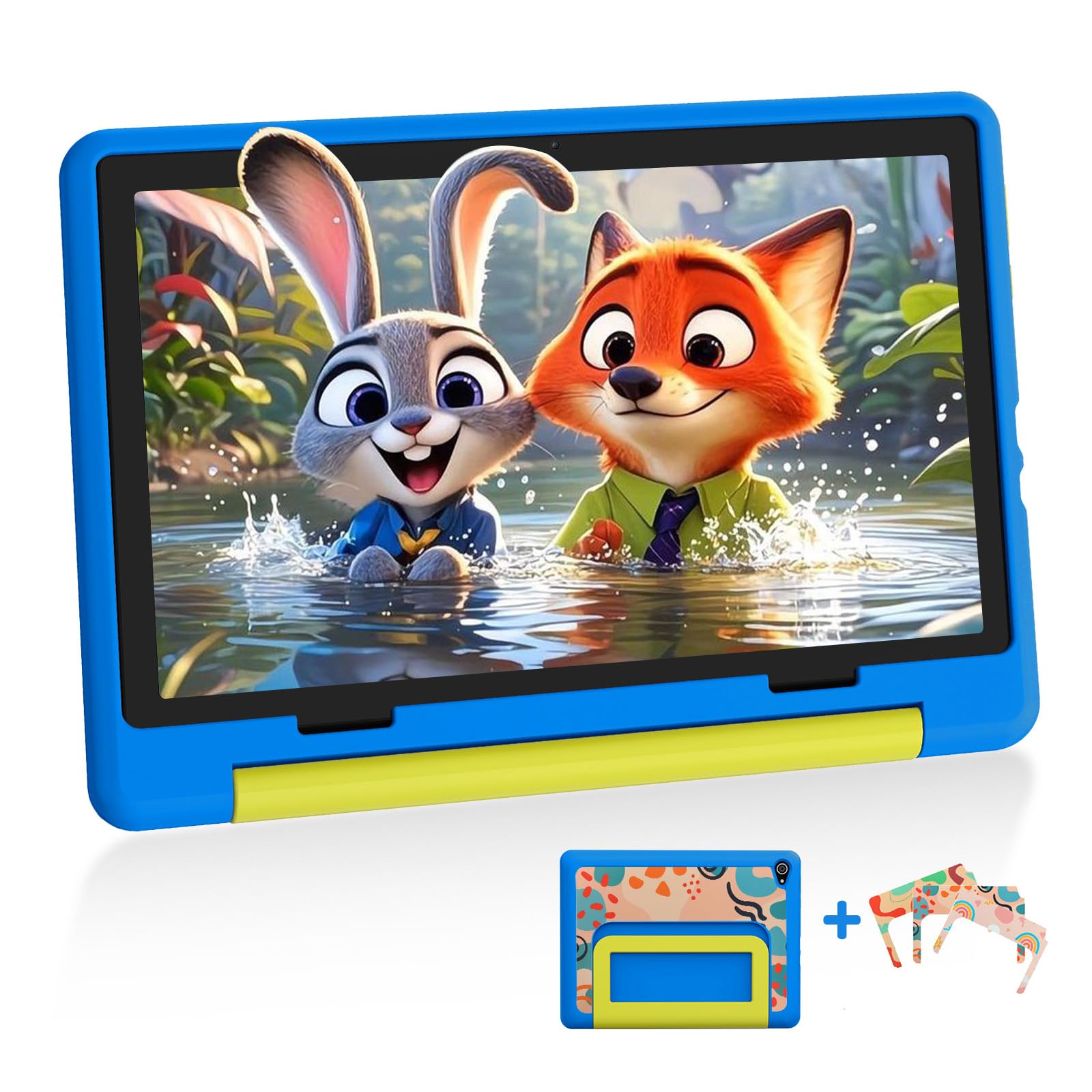 Children's Tablet 10 Inch Android Tablet for Children with 8 GB RAM + 64 GB ROM (TF 1TB), Octa Core, Wi-Fi 6G, Widevine L1, 5000 mAh, Type-C, Drop-Proof Protective Case, Blue