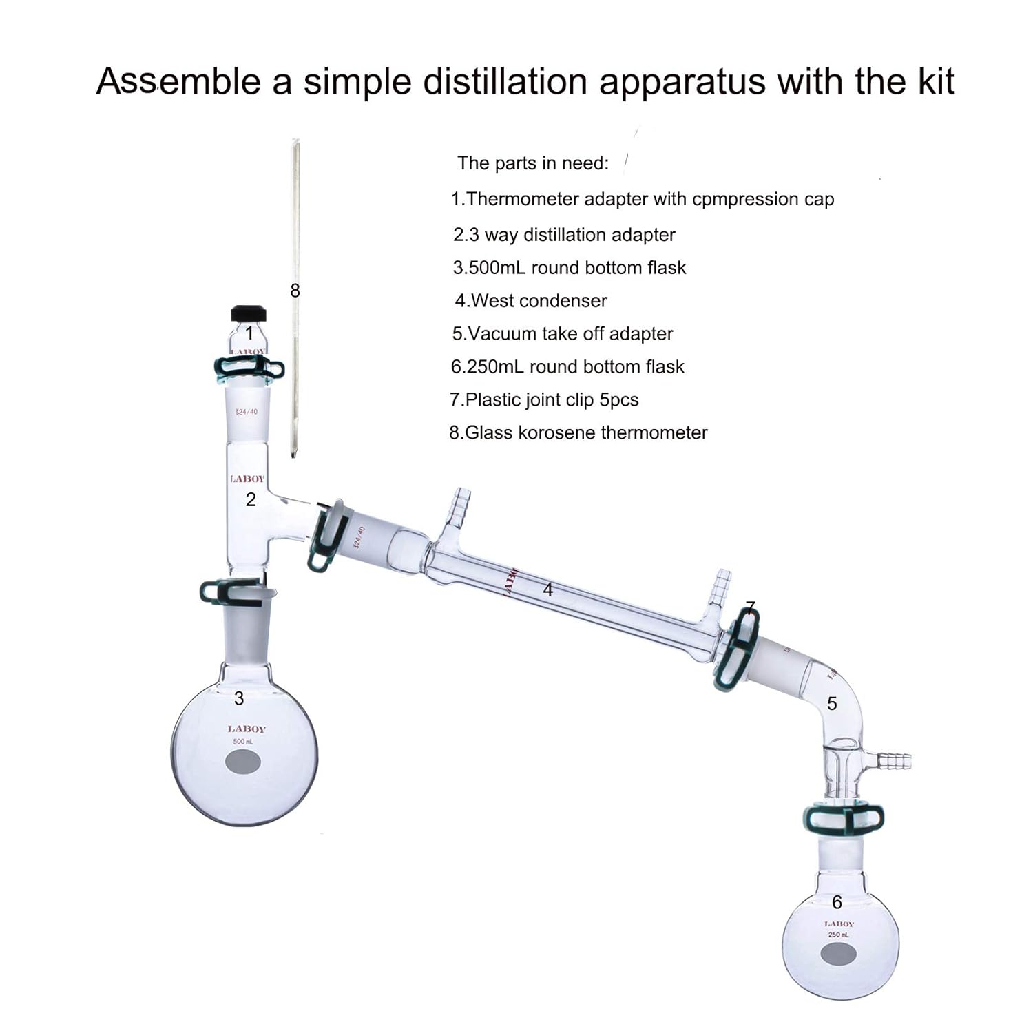Laboy Glass Organic Chemistry Kit 24/40 Lab Glassware Set Distillation Apparatus 19pcs: Industrial & Scientific