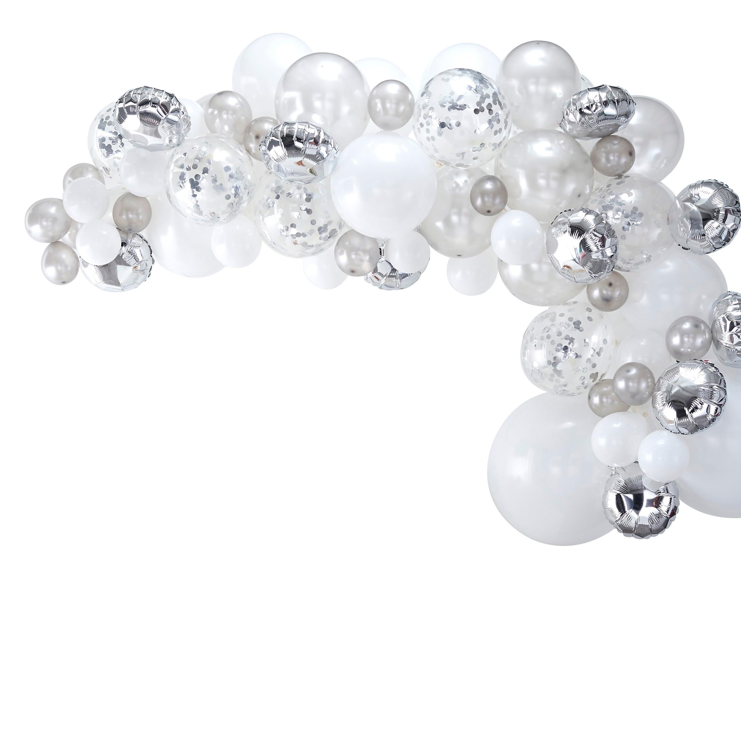Ginger Ray Silver Balloon Arch Kit with Confetti Balloons Party Decorations - 70 Balloons in assorted sizes - Balloon Arches