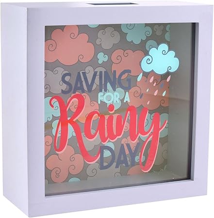 Ahorro para A Rainy Día fondo Dinero Caja Regalo Con Cristal Frontal: Amazon.es: Hogar