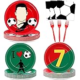 96Pcs Soccer Paper Plates and Napkins Soccer Star Disposable Tableware Set Red and Green Sports Ball Plates Set Sport Party Dinnerware Decorations for Birthday Baby Shower Party Decorations Supplies