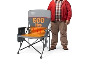 TIMBER RIDGE Oversized Heated Camping Chair for Outdoor Sports, High Back Padded Lawn Chair for Adults Support Up to 500lbs with Cup Holder, Side Pocket(Power Bank not Included)