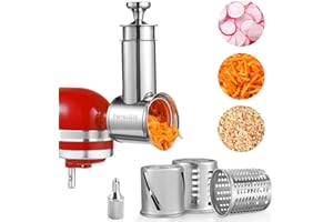 FavorKit Large Stainless Steel Slicer Shredder Attachment for KitchenAid Mixers, Dishwasher Safe Salad Maker, Cheese Grater Accessories with 3 Blades & 1 Knob Thumb Screw