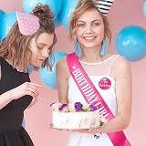 Yaomiao Hot Pink Birthday Sash Glitter Rose Pin Set Women Adult Party Decor view 4