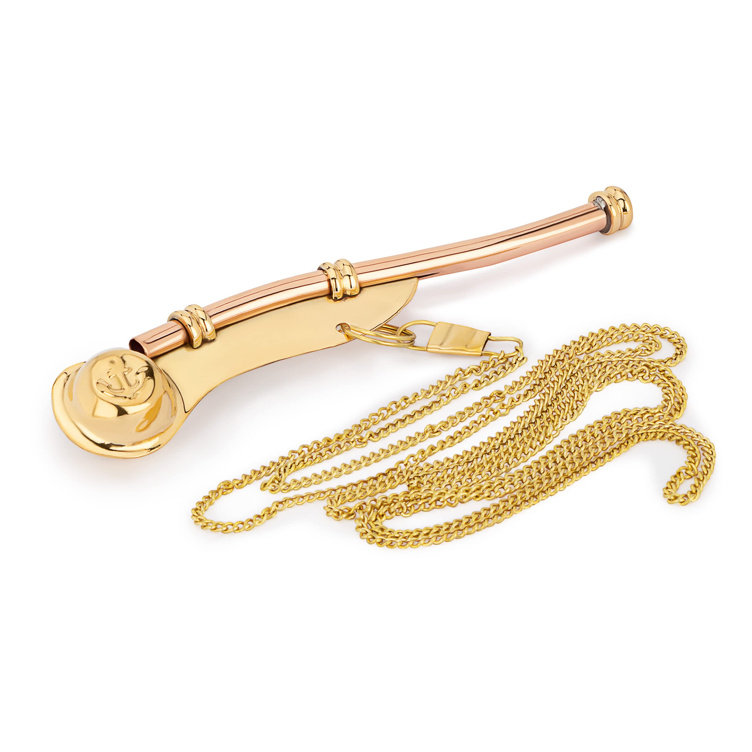 NKlaus 11514 Maritime Boatman Water Whistle with Chain 80 cm Brass Copper Clear Sound Quality