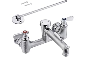 Sepaitek Commercial Mop Sink Faucet 8" Center, Wall Mount Utility Faucet with Vacuum Breaker 3/4" Hose Thread, for Industrial Outdoor Laundry Slop Hot and Cold Hose Bib, Brass Casted
